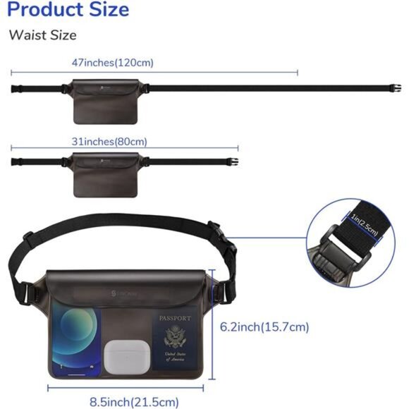 Waterproof Pouch Bag with Adjustable Waist Strap (2 Pack)-IP68 Waterproof Waist - Picture 5 of 7